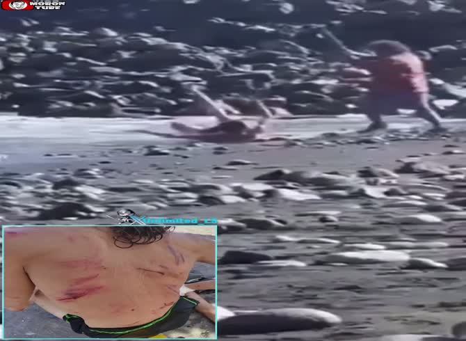 Video :A guy was brutally attacked on the beach after he reportedly stole a wallet and was beaten with an aluminum pole